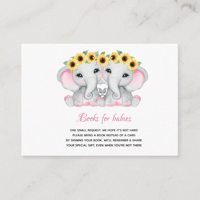 Carte D'accompagnement Twin girls rose gris éléphants couronnes de tourne (Devant)