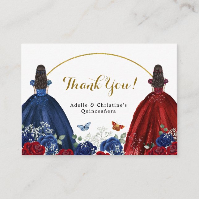 Carte D'accompagnement Twin Marine Blue Rose Princesses Quinceañera (Devant)