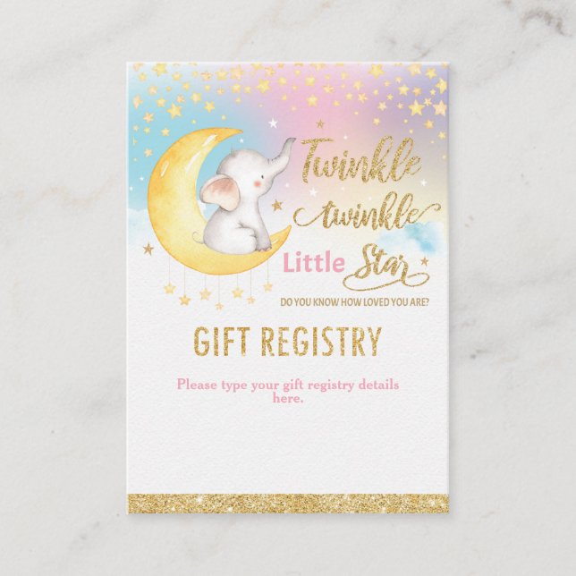 Carte D'accompagnement Twinkle Little Star Elephant Girl Registre cadeau (Devant)
