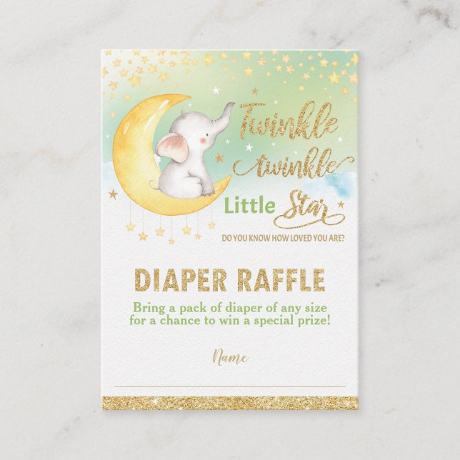 Carte D'accompagnement Twinkle Little Star Elephant Neutral Diaper Raffle (Devant)