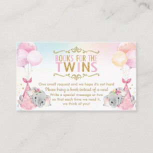 Carte D'accompagnement Twins Baby Girls Elephant Apportez un livre à la p