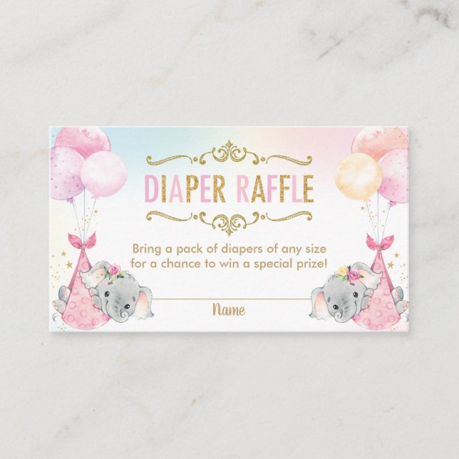 Carte D'accompagnement Twins Baby Girls Elephant Diaper Raffle Ticket (Devant)