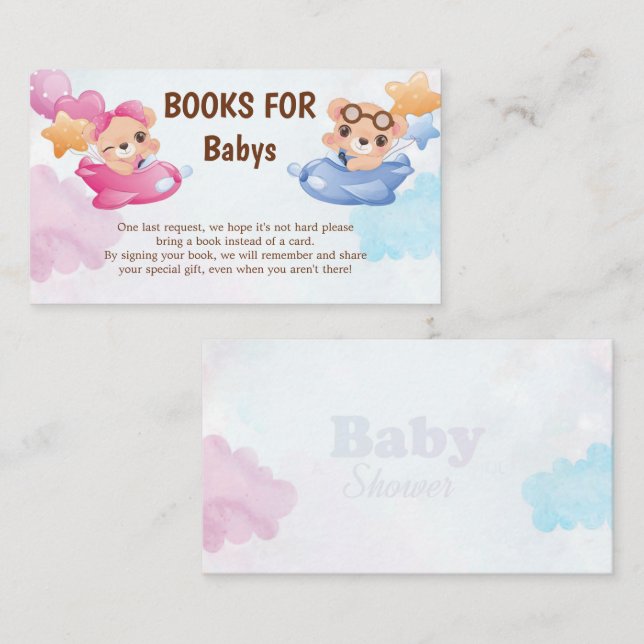 Carte D'accompagnement Twins Girl Boy Bear Baby shower d'avion (Devant / Derrière)