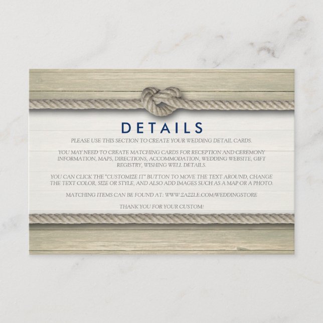 Carte D'accompagnement Tying The Knot Rustic Beach Détails du mariage (Devant)