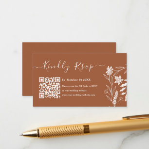 Carte D'accompagnement Typographie du Boho Terracotta Code QR Mariage RSV