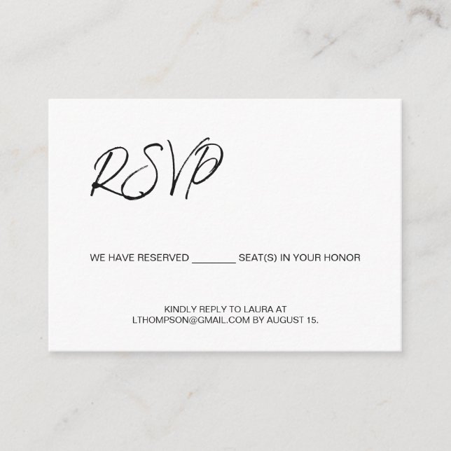Carte D'accompagnement Typographie élégante E-mail RSVP Gold script code  (Devant)