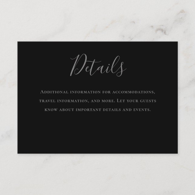 Carte D'accompagnement Typographie Gris noir Détails du Mariage (Devant)