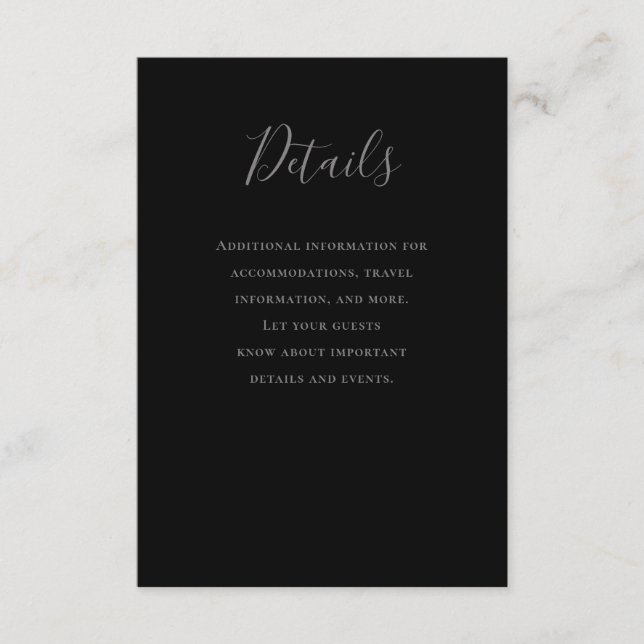 Carte D'accompagnement Typographie Gris noir Détails du Mariage (Devant)