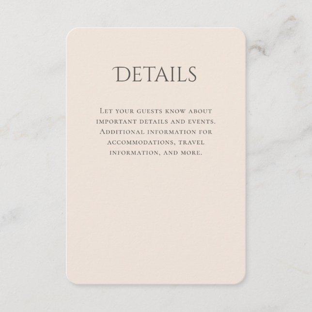 Carte D'accompagnement Typographie Mariage beige incurvé Détails (Devant)