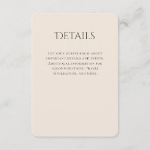 Carte D'accompagnement Typographie Mariage beige incurvé Détails