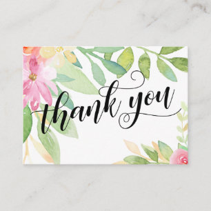 Carte D'accompagnement Typographie Merci Rose Floral Mariage Faveur