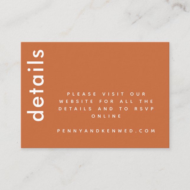 Carte D'accompagnement Typographie moderne | Burnt Orange Mariage Website (Devant)