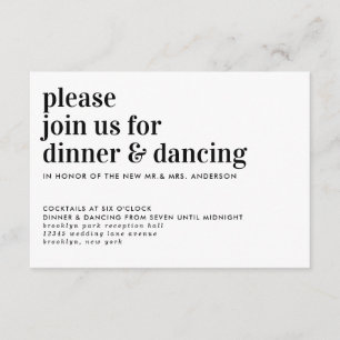 Carte D'accompagnement Typographie moderne Dîner Danser Réception de mari