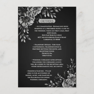 Carte D'accompagnement Typographie Moderne Monochrome Noir Blanc Florales