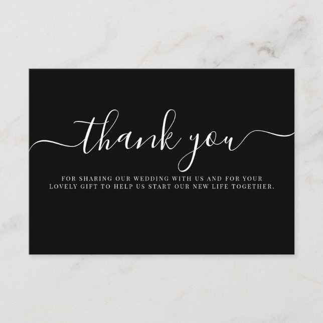 Carte D'accompagnement Typographie noir blanc moderne Mariage Merci (Devant)
