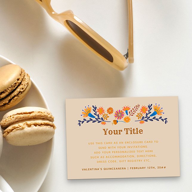 Carte D'accompagnement Typographie occidentale florale mexicaine personna (Reception Card with western theme from my Mexican Floral Quinceanera collection)