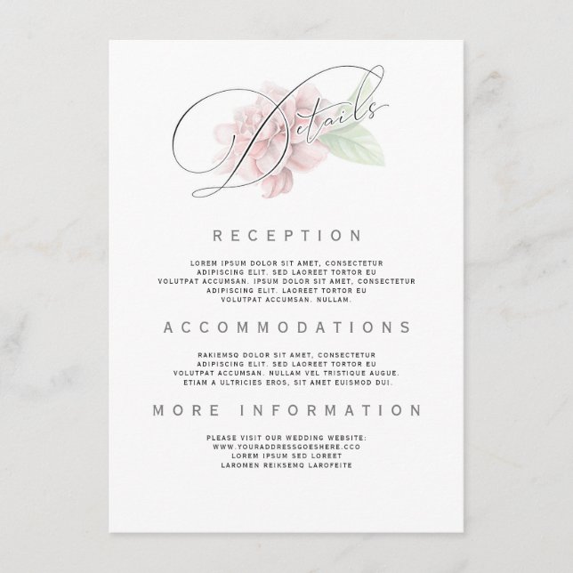 Carte D'accompagnement Typographie rose pâle Information du Mariage (Devant)