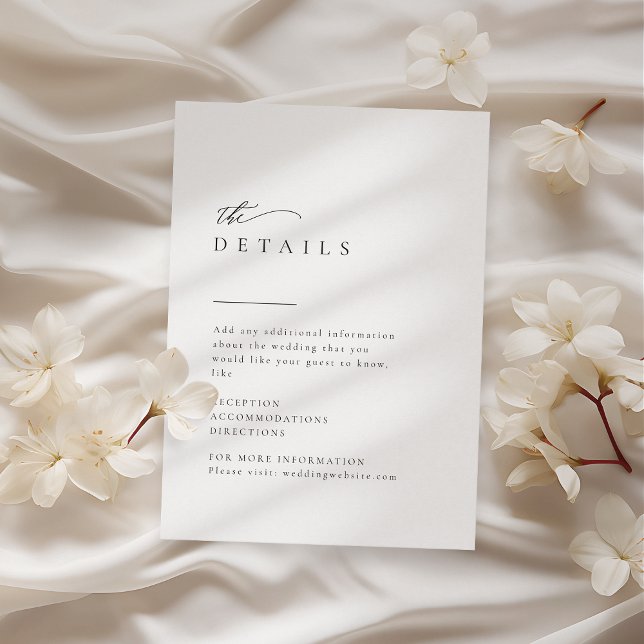 Carte D'accompagnement Typographie simple et élégante Détails Mariage mod (Simply Elegant Typography Modern Wedding Details Enclosure Card)