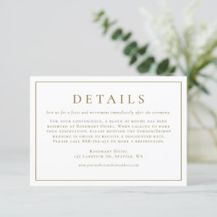 Carte D'accompagnement Typographie simple or Détails du Mariage officiel