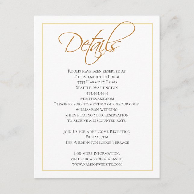 Carte D'accompagnement Typographie verte simple Détails du Mariage (Devant)