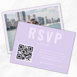 Carte D'accompagnement Typographie violette Gras Code QR Mariage photo RS