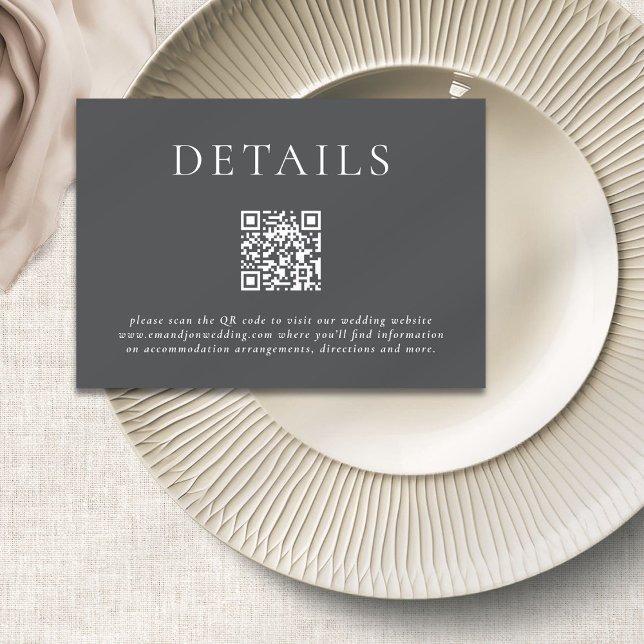 Carte D'accompagnement Typorgraphie moderne QR Code Détails Mariage Gris (Créateur téléchargé)