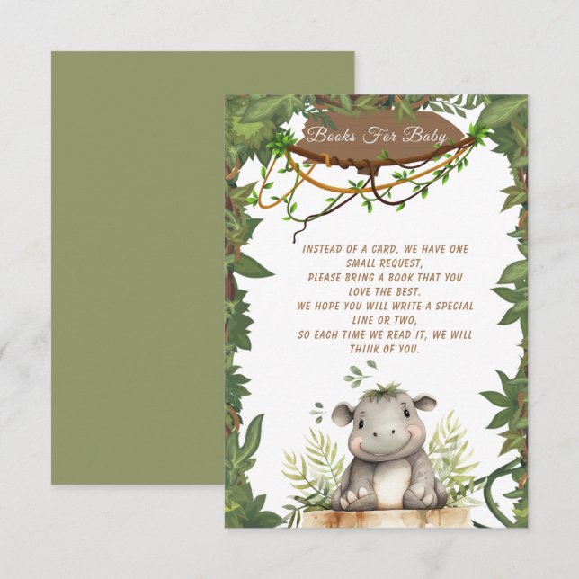 Carte D'accompagnement Un Baby shower Safari Bébé Hippopotame sauvage mig (Devant / Derrière)