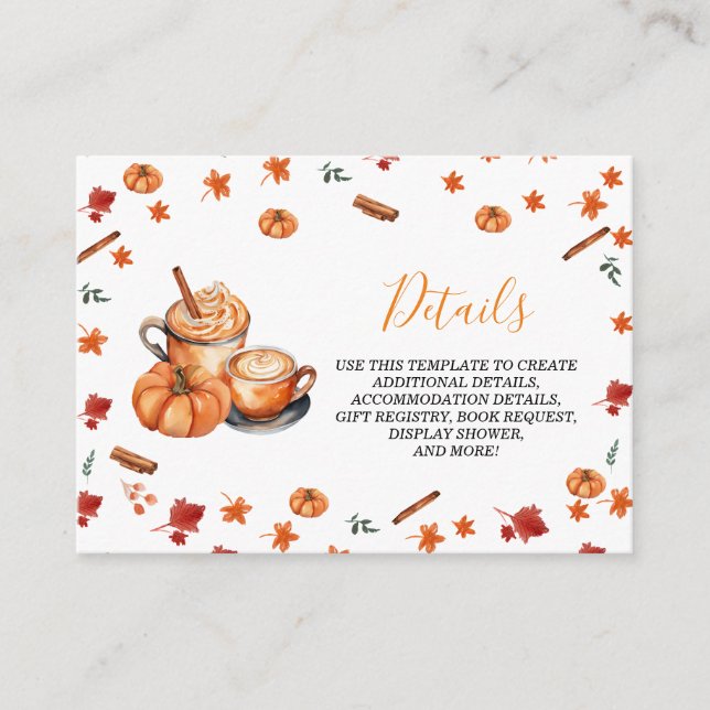 Carte D'accompagnement Un bébé brasse Citrouille épice Baby shower détail (Devant)