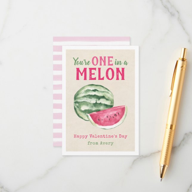 Carte D'accompagnement Un dans une salle de classe Melon Kids Valentine's (Devant/Arrière en situation)
