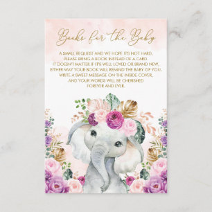Carte D'accompagnement Un éléphant floral tropical violet apporte un livr