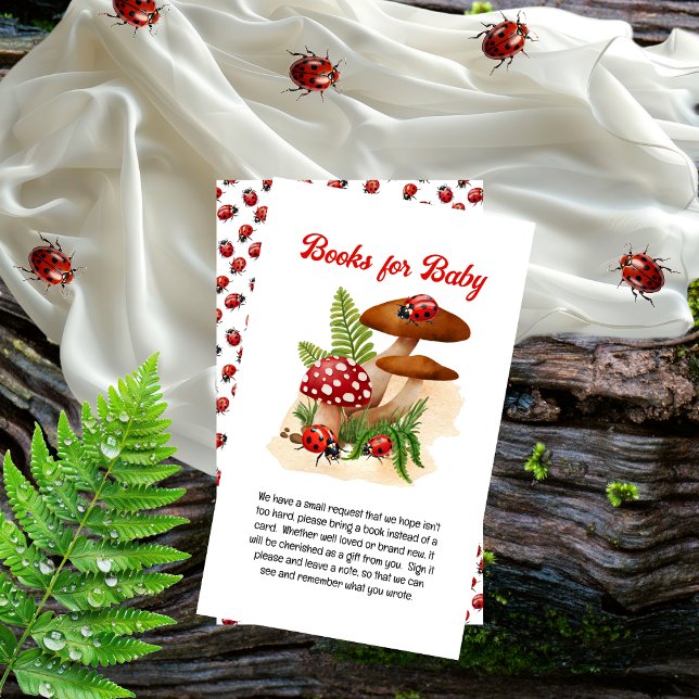 Carte D'accompagnement Un mignon petit Baby shower Ladybug Livres pour bé (A Cute Little Ladybug Girl Baby Shower "Books for Baby" Insert Card)