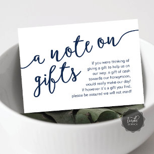 Carte D'accompagnement Un mot sur les cadeaux, Somme d'argent souhaitée p