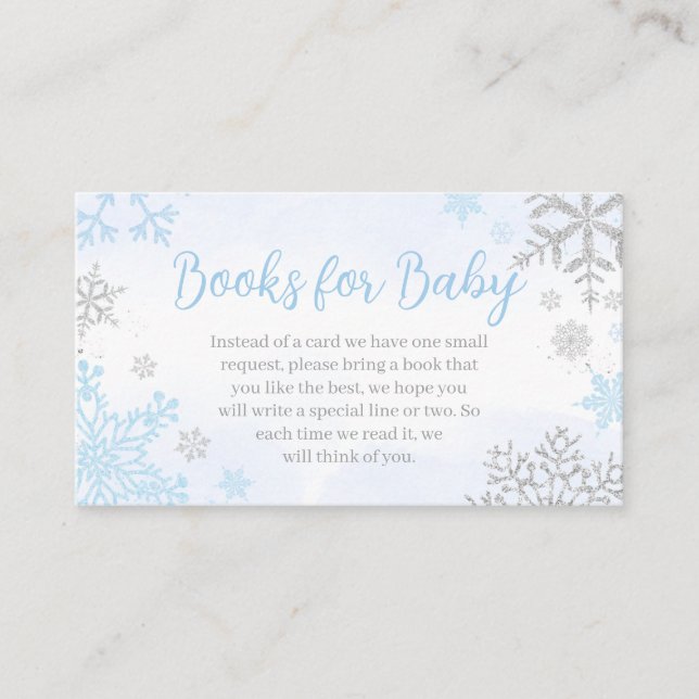 Carte D'accompagnement Un petit Baby shower bleu flocon de neige Livres p (Devant)