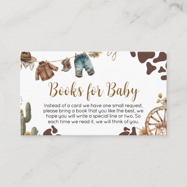 Carte D'accompagnement Un petit Baby shower Cowboy Livres pour bébé (Devant)