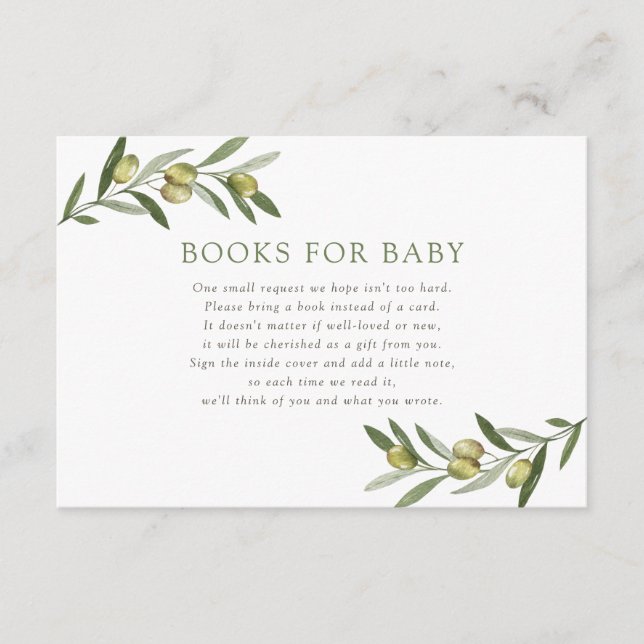 Carte D'accompagnement Un petit Baby shower d'olive livres pour bébé (Devant)