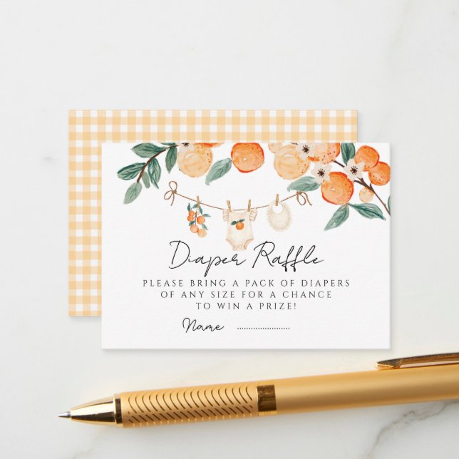 Carte D'accompagnement Un Petit Baby shower D'Orange En vichy Citrus (Devant/Arrière en situation)