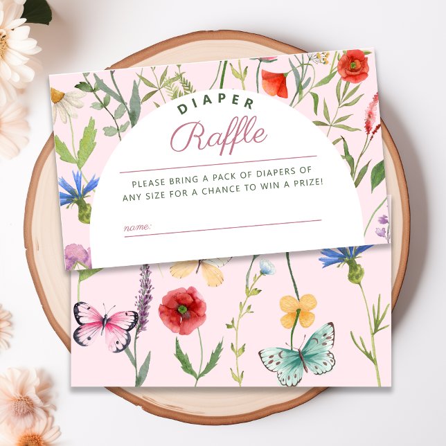 Carte D'accompagnement Un Petit Baby shower Fleur sauvage Fille Déchets R (A Little Wildflower Girl Baby Shower Diaper Raffle Enclosure Card)