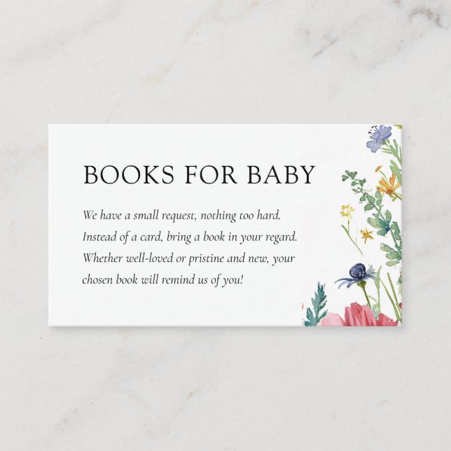 Carte D'accompagnement Un petit Baby shower Fleur sauvage livres pour béb (Devant)
