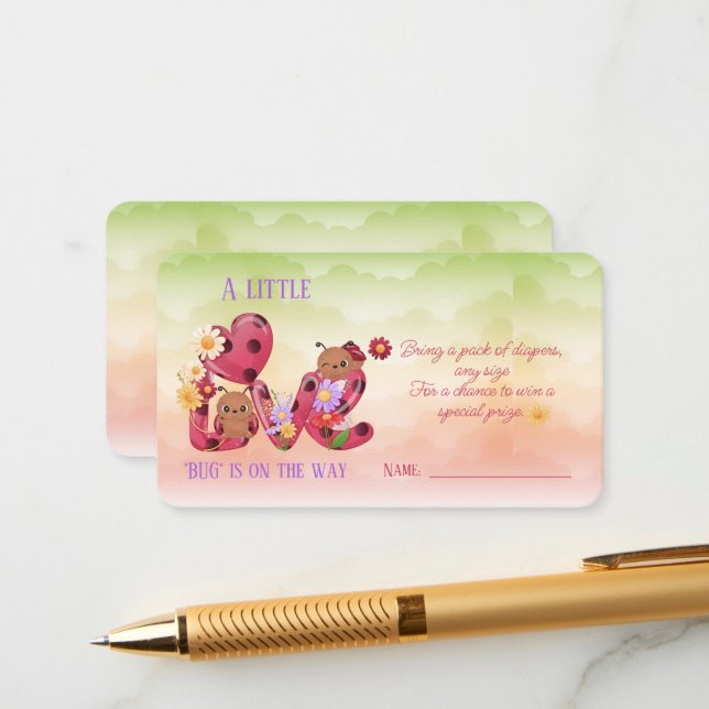 Carte D'accompagnement Un petit bug d'amour est sur le chemin Baby shower (Devant/Arrière en situation)