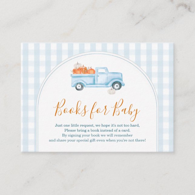Carte D'accompagnement Un petit camion bleu Pumpkin Gingham Livres pour b (Devant)