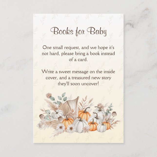 Carte D'accompagnement Un petit Citrouille Boho Baby shower Livres pour b (Devant)
