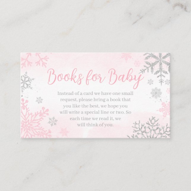 Carte D'accompagnement Un petit flocon de neige Baby shower rose Livres p (Devant)