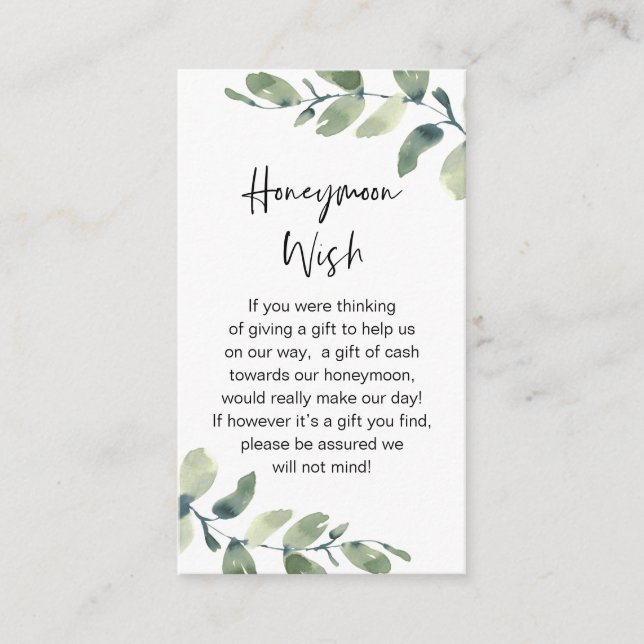 Carte D'accompagnement Un voeu de lune de miel mariage, Eucalyptus vert r (Devant)