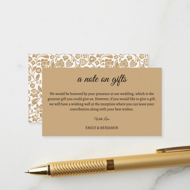 Carte D'accompagnement Une Note Élégante Sur Les Cadeaux Mariage Souhaite (Devant/Arrière en situation)