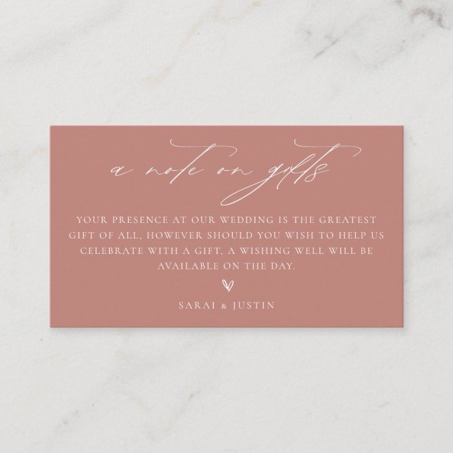 Carte D'accompagnement Une Note Sur Le Mariage Cadeaux (Devant)