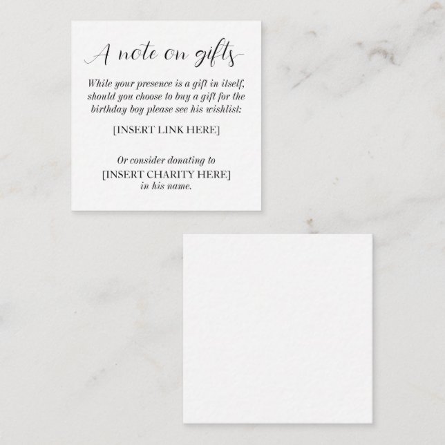 Carte D'accompagnement Une note sur les cadeaux (Devant / Derrière)