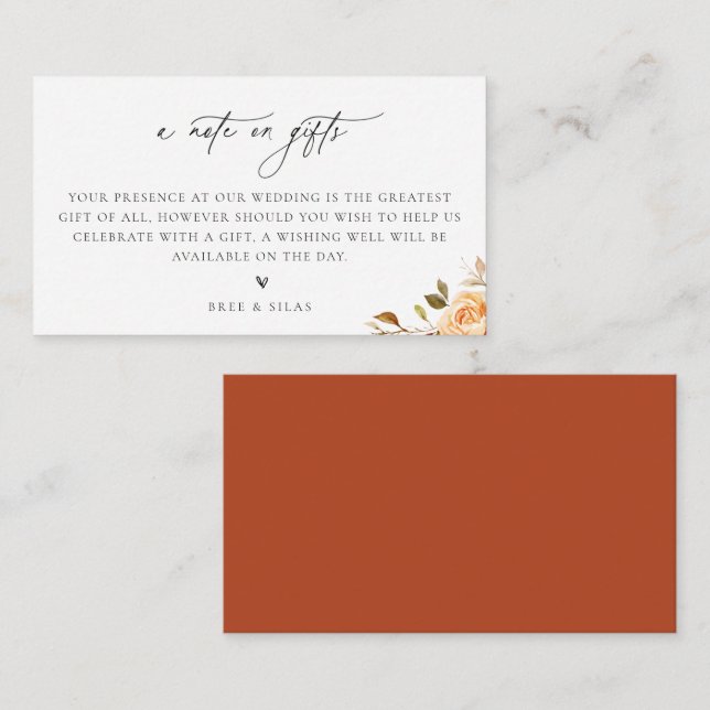 Carte D'accompagnement Une Note Sur Les Cadeaux Automne Mariage De Boîtie (Devant / Derrière)