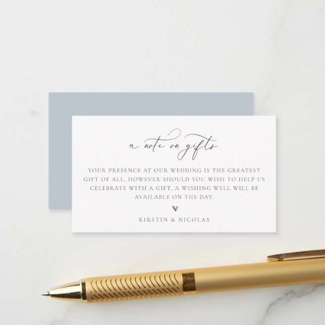Carte D'accompagnement Une note sur les cadeaux de mariage Dusty Blue (Devant/Arrière en situation)