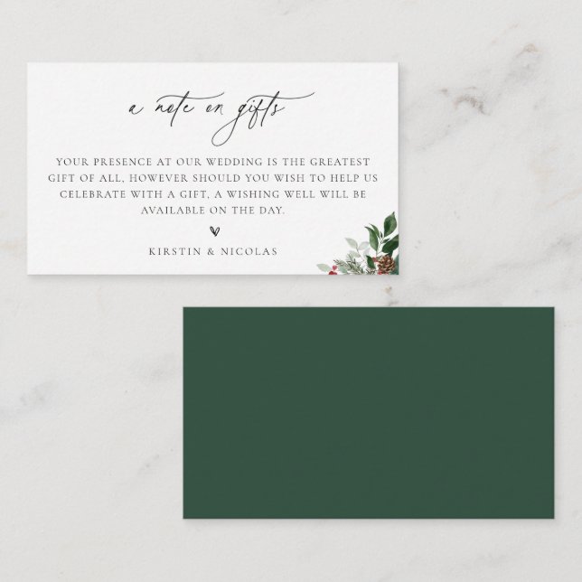 Carte D'accompagnement Une note sur les cadeaux Mariage de verdure hivern (Devant / Derrière)