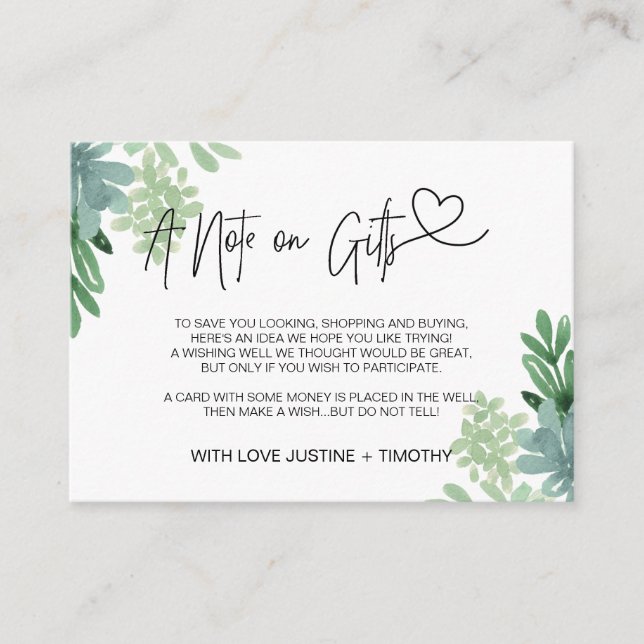 Carte D'accompagnement Une note sur les cadeaux Mariages désirant bien su (Devant)